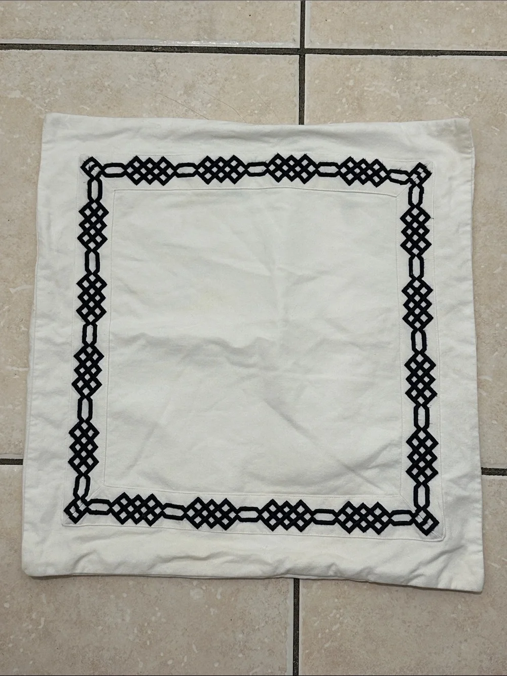 Pottery Barn Embroidered Square Pillow Cover in Cream and Navy Blue